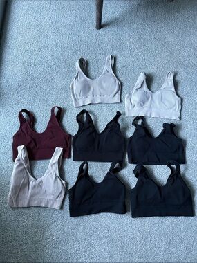 aerie Seamless Ribbed & Smooth Bralette Bundle — Black, Burgundy, Light Gray